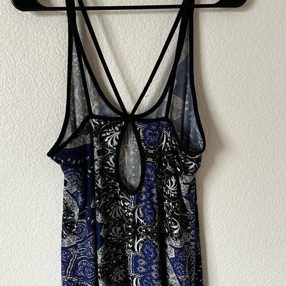 Black  Blue Patterned Racerback Spaghetti Strap Indie Sleaze Tank Top - Picture 2 of 4